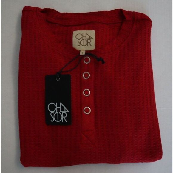 Chaser Women’s Sz S Red Waffle Knit Long Sleeve Thermal Pullover Shirt - Picture 4 of 4